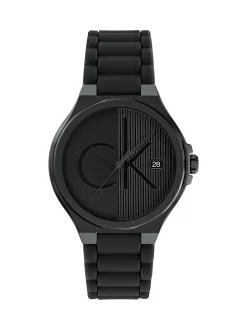 Calvin Klein Armbanduhr aus schwarzem plattiertem Stahl mit Silikonarmband^Herren Uhren & Schmuck