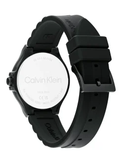 Calvin Klein Armbanduhr aus schwarzem plattiertem Stahl mit Silikonarmband^Herren Uhren & Schmuck