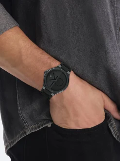 Calvin Klein Armbanduhr aus schwarzem plattiertem Stahl mit Silikonarmband^Herren Uhren & Schmuck