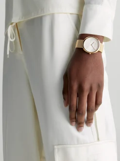 Calvin Klein Armbanduhr mit geprägtem Zifferblatt und Mesh-Armband^Damen Uhren & Schmuck