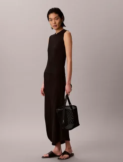 Calvin Klein Asymmetrisches Midi-Kleid aus gerippter Baumwolle^Damen Kleider & Röcke