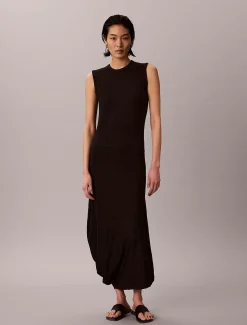 Calvin Klein Asymmetrisches Midi-Kleid aus gerippter Baumwolle^Damen Kleider & Röcke