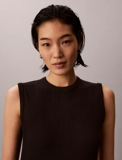 Calvin Klein Asymmetrisches Midi-Kleid aus gerippter Baumwolle^Damen Kleider & Röcke