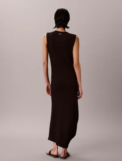 Calvin Klein Asymmetrisches Midi-Kleid aus gerippter Baumwolle^Damen Kleider & Röcke