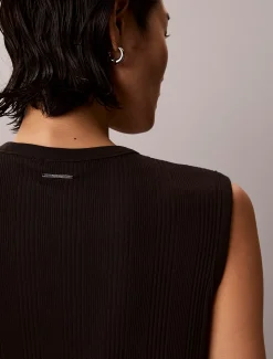 Calvin Klein Asymmetrisches Midi-Kleid aus gerippter Baumwolle^Damen Kleider & Röcke