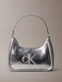 Calvin Klein Auffällige metallische Schultertasche mit Monogramm^Damen SchultertaschenFrisch Eingetroffen|Taschen