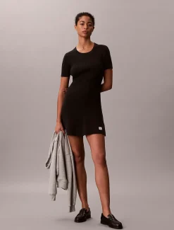 Calvin Klein Ausgestelltes Minikleid aus gerippter Baumwolle^Damen Kleider & Röcke