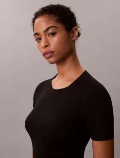 Calvin Klein Ausgestelltes Minikleid aus gerippter Baumwolle^Damen Kleider & Röcke