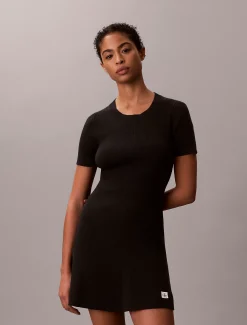 Calvin Klein Ausgestelltes Minikleid aus gerippter Baumwolle^Damen Kleider & Röcke