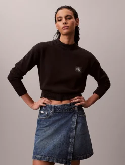 Calvin Klein Badge-Pullover aus Baumwollstrick^Damen Strickdesigns