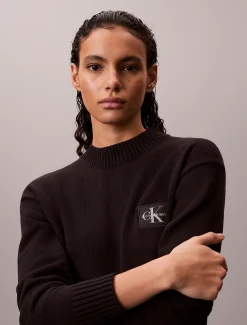 Calvin Klein Badge-Pullover aus Baumwollstrick^Damen Strickdesigns