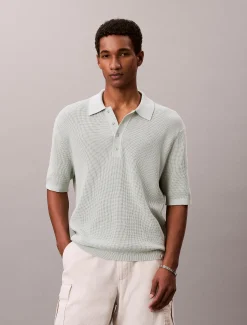 Calvin Klein Baumwoll-Poloshirt mit Waffelstruktur^Herren Strickdesigns