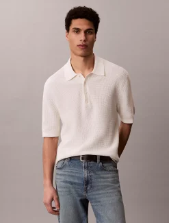 Calvin Klein Baumwoll-Poloshirt mit Waffelstruktur^Herren Strickdesigns