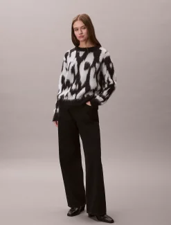 Calvin Klein Bedruckter Pullover aus gebürsteter Alpakamischung^Damen Strickdesigns