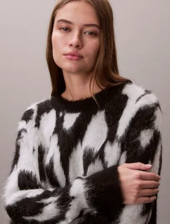 Calvin Klein Bedruckter Pullover aus gebürsteter Alpakamischung^Damen Strickdesigns