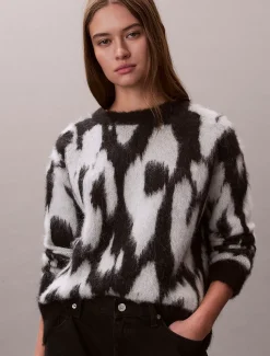 Calvin Klein Bedruckter Pullover aus gebürsteter Alpakamischung^Damen Strickdesigns
