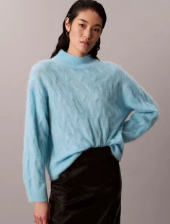 Calvin Klein Bedruckter Rollkragenpullover aus gebürsteter Alpakamischung^Damen Strickdesigns