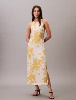 Calvin Klein Bedrucktes Neckholder-Kleid aus Satin^Damen Kleider & Röcke|T-shirts & Tops