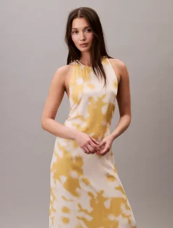 Calvin Klein Bedrucktes Neckholder-Kleid aus Satin^Damen Kleider & Röcke|T-shirts & Tops