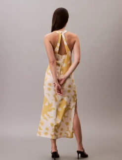 Calvin Klein Bedrucktes Neckholder-Kleid aus Satin^Damen Kleider & Röcke|T-shirts & Tops