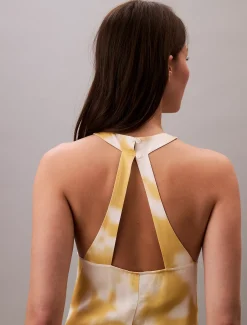 Calvin Klein Bedrucktes Neckholder-Kleid aus Satin^Damen Kleider & Röcke|T-shirts & Tops