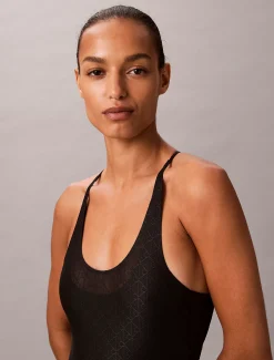 Calvin Klein Body aus Mesh mit Monogramm-Logo^Damen Tops & T-shirts