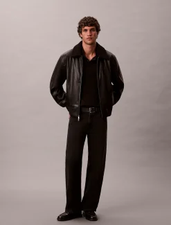 Calvin Klein Bomberjacke aus Kunstleder mit Sherpa-Kragen^Herren JackenFrisch Eingetroffen