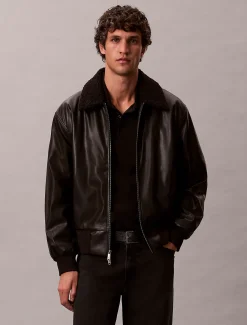 Calvin Klein Bomberjacke aus Kunstleder mit Sherpa-Kragen^Herren JackenFrisch Eingetroffen