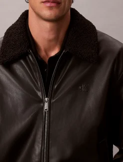 Calvin Klein Bomberjacke aus Kunstleder mit Sherpa-Kragen^Herren JackenFrisch Eingetroffen