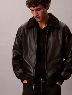 Calvin Klein Bomberjacke aus Kunstleder mit Sherpa-Kragen^Herren JackenFrisch Eingetroffen