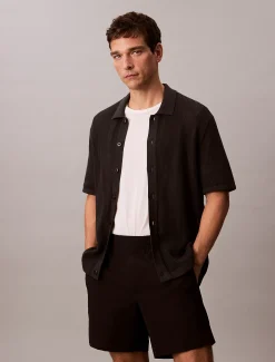 Calvin Klein Button-Down-Hemd aus Baumwoll-Mesh^Herren Strickdesigns