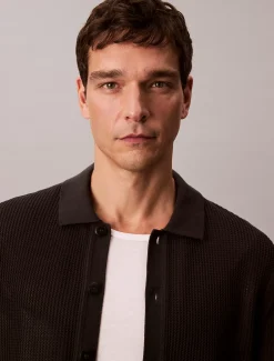 Calvin Klein Button-Down-Hemd aus Baumwoll-Mesh^Herren Strickdesigns