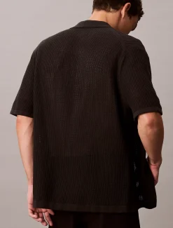 Calvin Klein Button-Down-Hemd aus Baumwoll-Mesh^Herren Strickdesigns