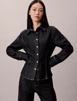 Calvin Klein Button-Down-Hemd aus Denim mit Nähten^Damen Hemden & Blusen|T-shirts & Tops