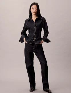 Calvin Klein Button-Down-Hemd aus Denim mit Nähten^Damen Hemden & Blusen|T-shirts & Tops