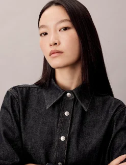 Calvin Klein Button-Down-Hemd aus Denim mit Nähten^Damen Hemden & Blusen|T-shirts & Tops