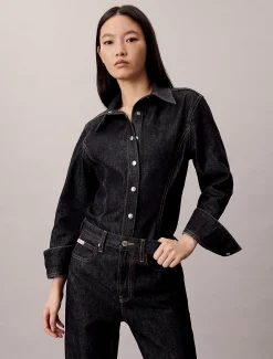 Calvin Klein Button-Down-Hemd aus Denim mit Nähten^Damen Hemden & Blusen|T-shirts & Tops