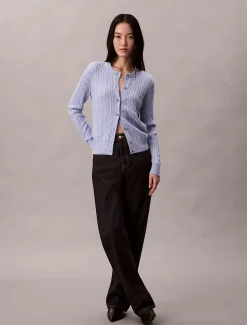 Calvin Klein Cadigan aus Wollgemisch mit Zopfmuster^Damen Strickdesigns
