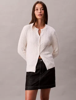 Calvin Klein Cadigan aus Wollgemisch mit Zopfmuster^Damen Strickdesigns