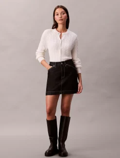 Calvin Klein Cadigan aus Wollgemisch mit Zopfmuster^Damen Strickdesigns