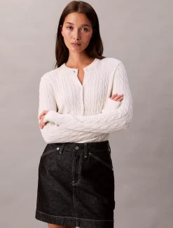 Calvin Klein Cadigan aus Wollgemisch mit Zopfmuster^Damen Strickdesigns