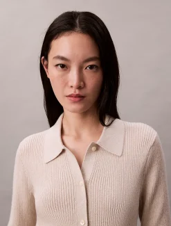 Calvin Klein Cardigan aus Wollmischung mit geripptem Kragen^Damen Strickdesigns