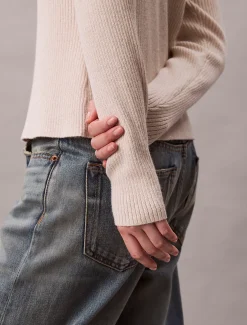 Calvin Klein Cardigan aus Wollmischung mit geripptem Kragen^Damen Strickdesigns