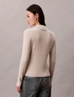 Calvin Klein Cardigan aus Wollmischung mit geripptem Kragen^Damen Strickdesigns