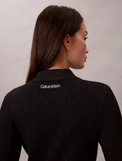 Calvin Klein Cardigan aus Wollmischung mit geripptem Kragen^Damen Strickdesigns