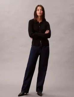 Calvin Klein Cardigan aus Wollmischung mit geripptem Kragen^Damen Strickdesigns