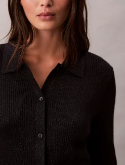 Calvin Klein Cardigan aus Wollmischung mit geripptem Kragen^Damen Strickdesigns