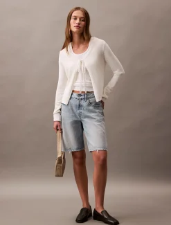 Calvin Klein Cardigan mit Schnürung auf der Vorderseite aus Baumwoll-Mix^Damen Strickdesigns