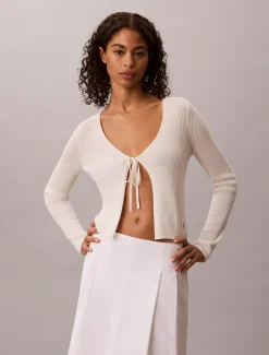 Calvin Klein Cardigan mit Schnürung auf der Vorderseite aus Leinen-Mix^Damen Strickdesigns