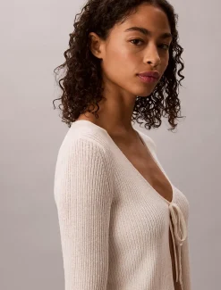 Calvin Klein Cardigan mit Schnürung auf der Vorderseite aus Leinen-Mix^Damen Strickdesigns
